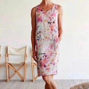 J. Jill purejill 100% Linen Pink Floral Shift Size medium